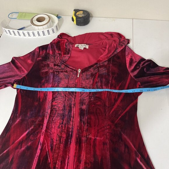 Unity World Wear Red and Black Paisley Patterned Velvet Cardigan Womens Size M - Picture 9 of 11
